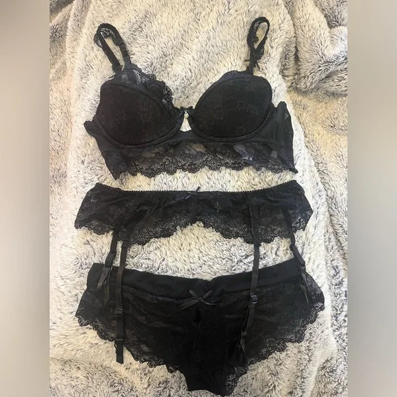 Intimates & Sleepwear | Multi Piece Black Lingerie Small Size With Long  Socks